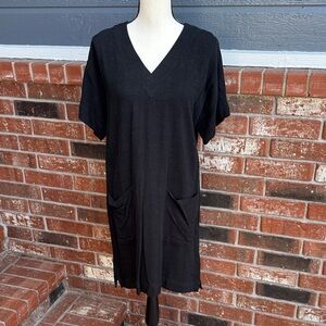 Splendid Viola Midi Dress Black Short Sleeve V Neck Casual Summer NWT Size Small